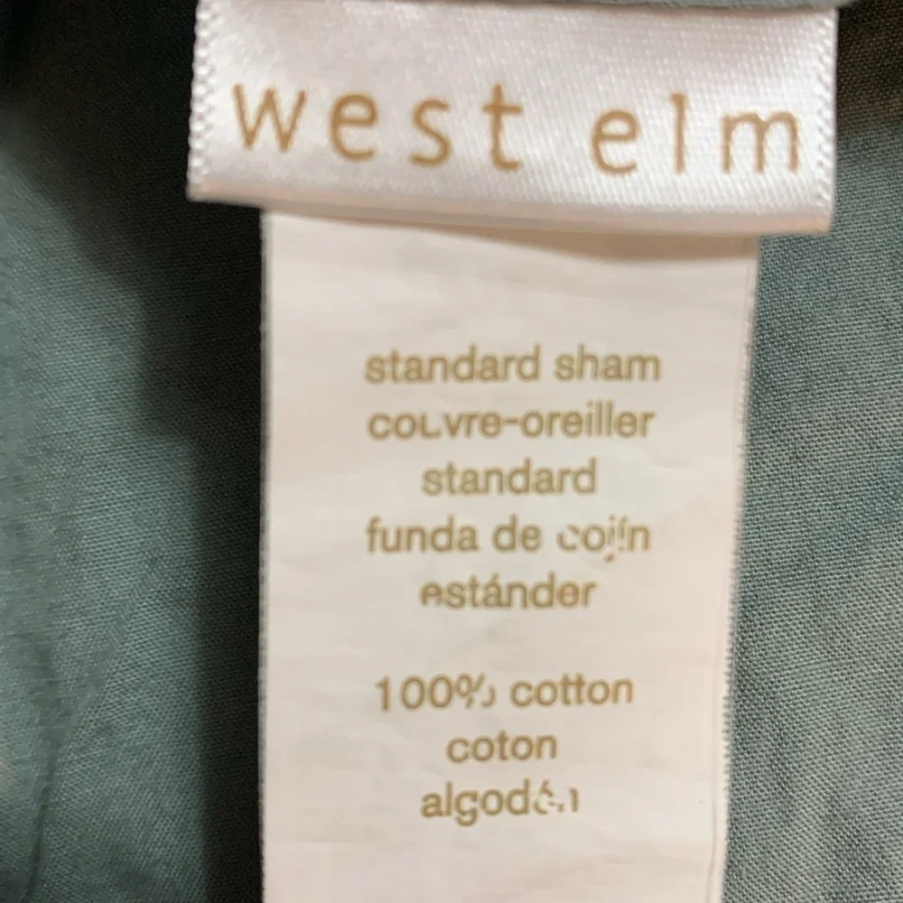 West Elm Puffed/Quilted Standard Size Cotton Sage Sham/ Pillowcases 2
